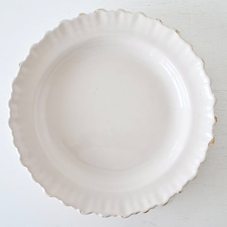 白釉 Moustiers リム波波大皿深皿(J) ×印 Φ31.5cm