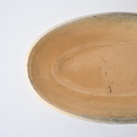 Dieulefit 淡い黄釉のオーヴァル深皿 w29.5cm