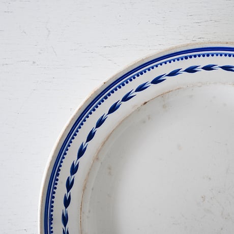 Faïence fine GIEN 青いリーフ模様 平皿 Φ23.5cm