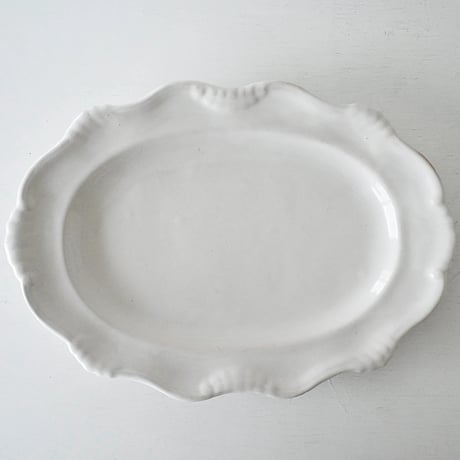 白釉 Moustiers オーヴァル大皿(O) ×印 w41.5cm