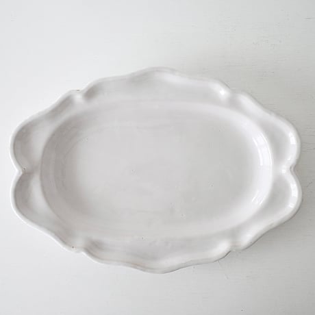白釉 Moustiers オーヴァル大皿(Q) ×印 w43cm