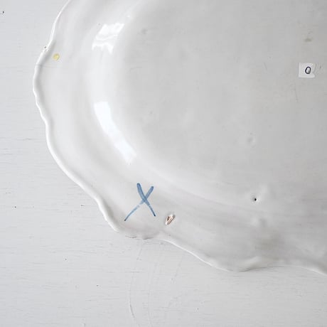 白釉 Moustiers オーヴァル大皿(O) ×印 w41.5cm