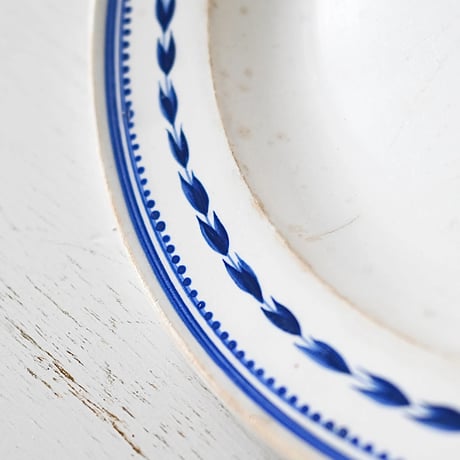 Faïence fine GIEN 青いリーフ模様 平皿 Φ23.5cm