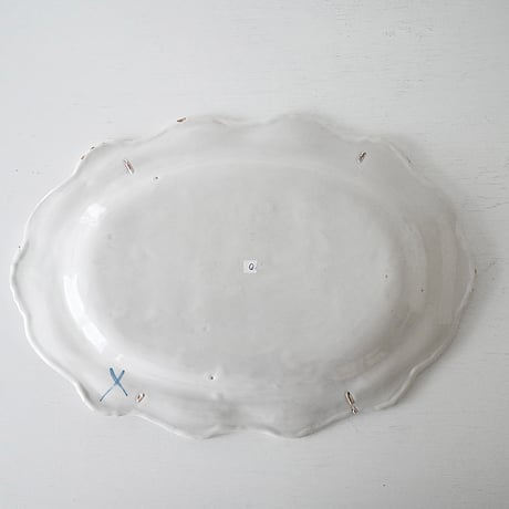 白釉 Moustiers オーヴァル大皿(O) ×印 w41.5cm