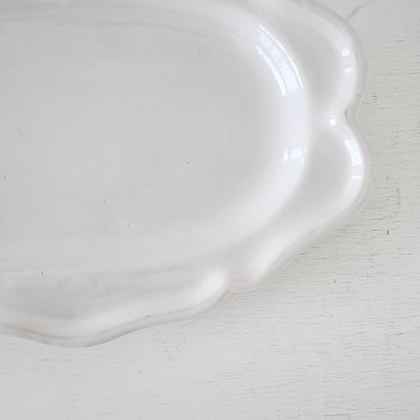 白釉 Moustiers オーヴァル大皿(Q) ×印 w43cm