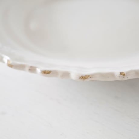 白釉 Moustiers リム波波大皿深皿(J) ×印 Φ31.5cm