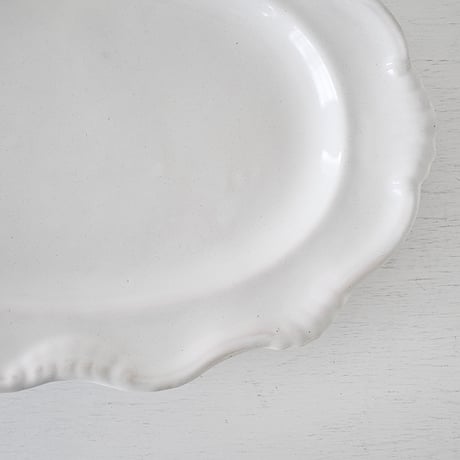 白釉 Moustiers オーヴァル大皿(O) ×印 w41.5cm
