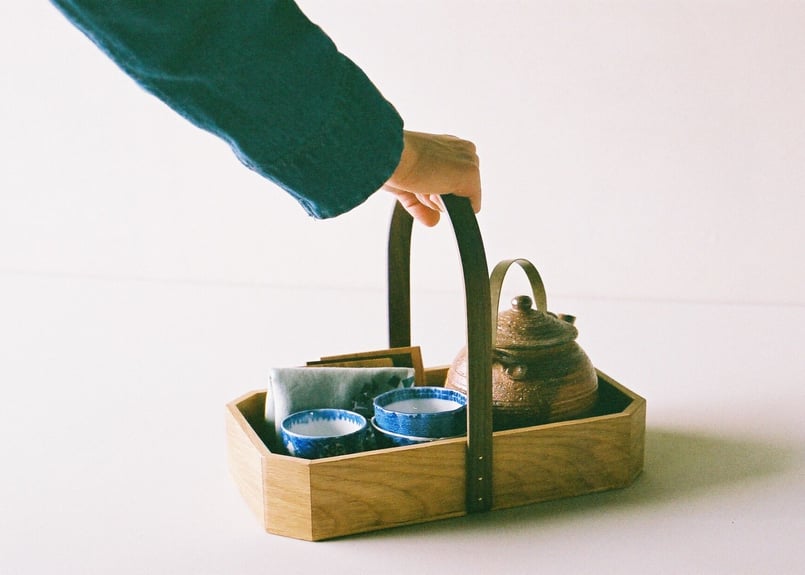 曲木のハンドルがついた木製バスケット Lサイズ【カリーキャリー