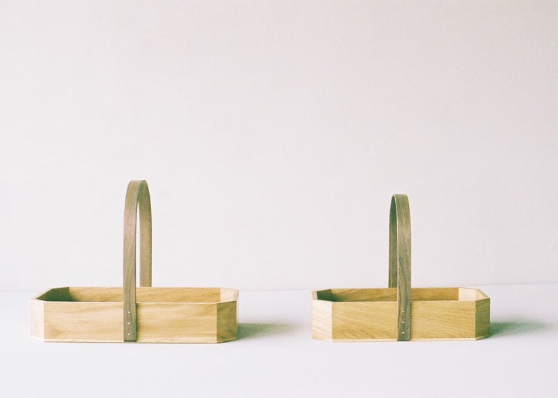 曲木のハンドルがついた木製バスケット Sサイズ【カリーキャリー