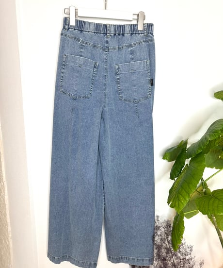 ストレッチ ダンガリー ワイドパンツ