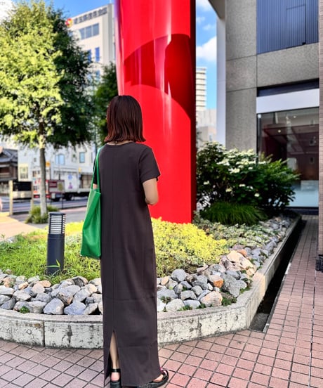半袖リブワンピース