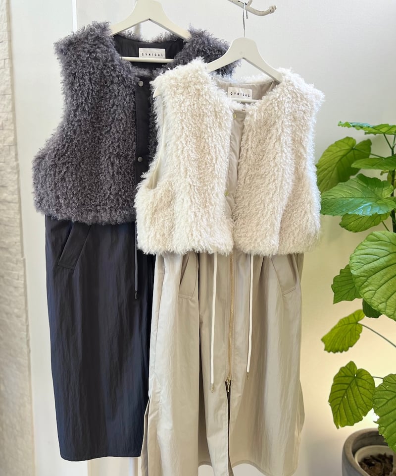 プレインピープル ネイビー トスカーナボアロングジレ ジレ ロングジレ