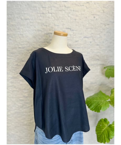 "JOLIE SCENE" リネン混ロゴブラウス