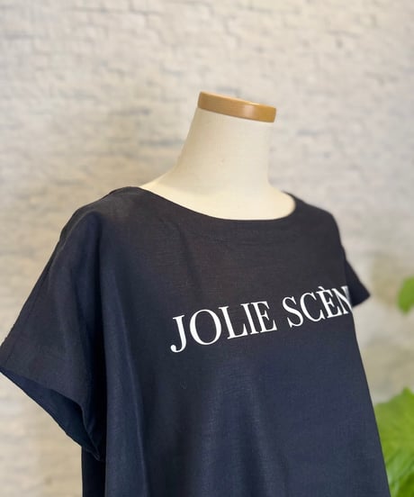"JOLIE SCENE" リネン混ロゴブラウス