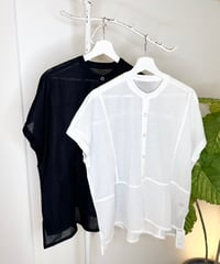 ノーカラー シアーブラウス