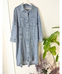 ストレッチ ダンガリー ロングシャツ