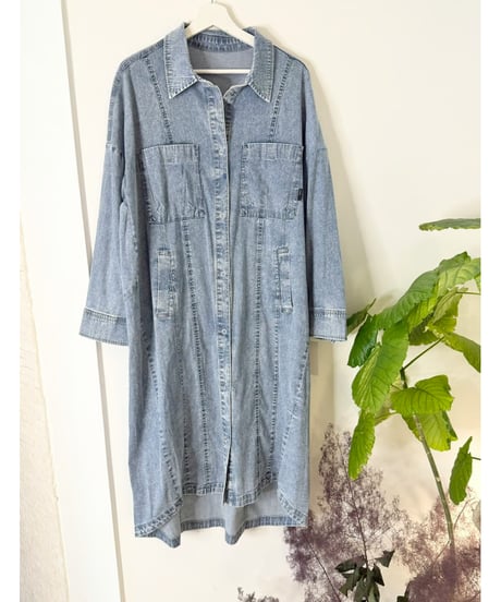 ストレッチ ダンガリー ロングシャツ