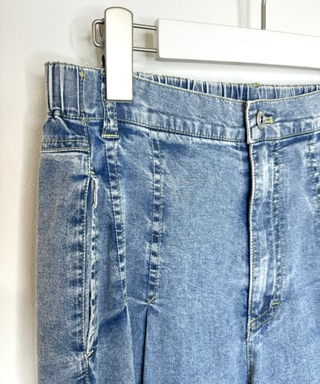 ストレッチ ダンガリー ワイドパンツ