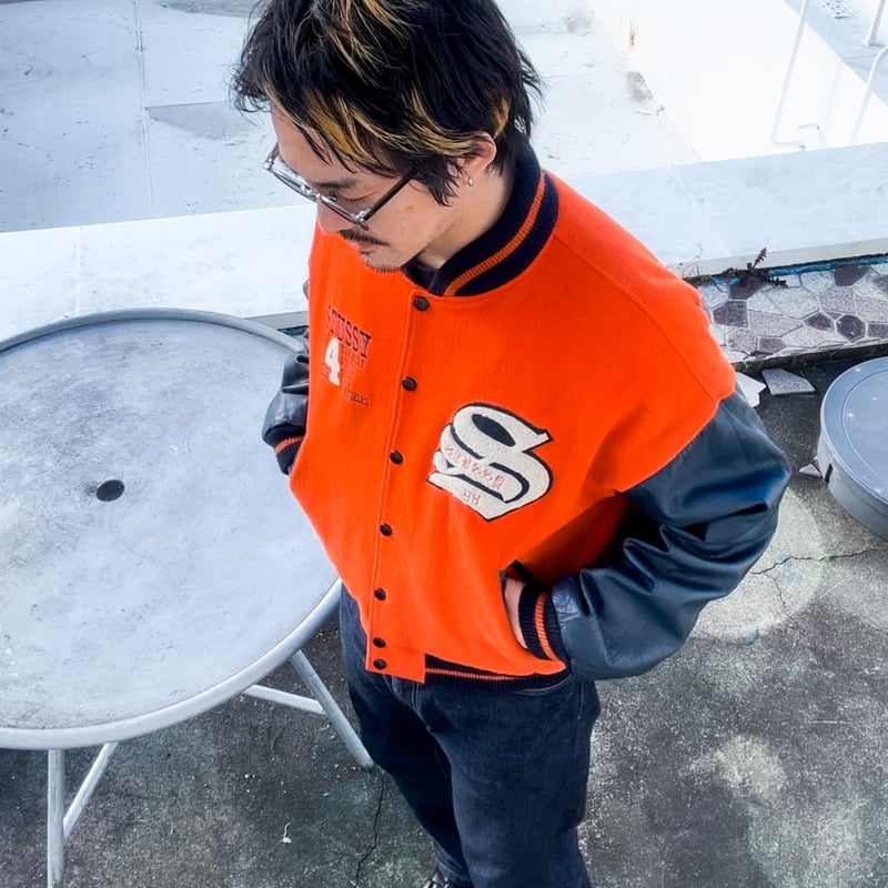 STUSSY BIG4 ステューシー ビッグ4 オレンジ スタジャン Lサイズ special】90's old stussy Varsity Jacket “BIG 4” “スタジャン