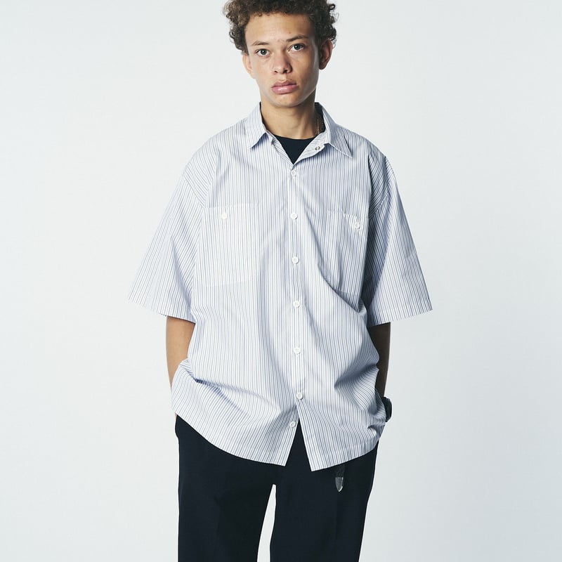 STRIPED COTTON POLYESTER S/S WORK SHIRT - SEDAN