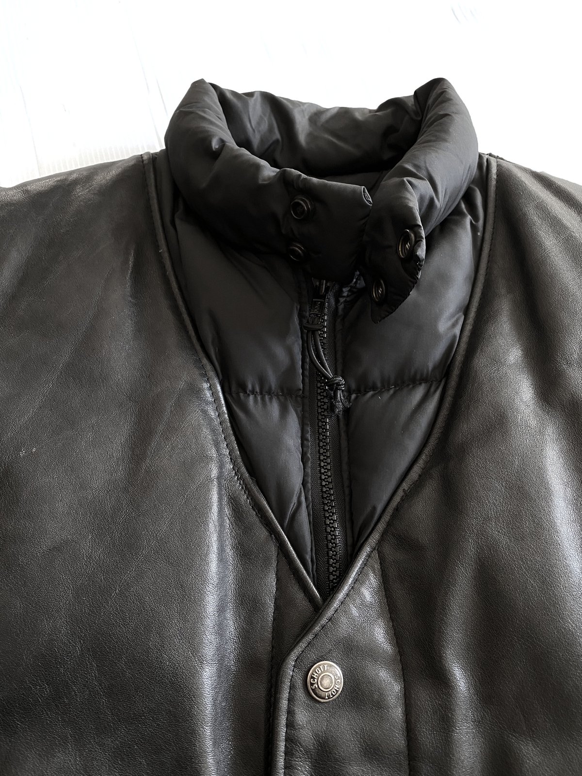 Down Leather Vest Puffy Jacket by Schott N.Y.C Down Leather Vest Puffy Jacket by Schott N.Y.C