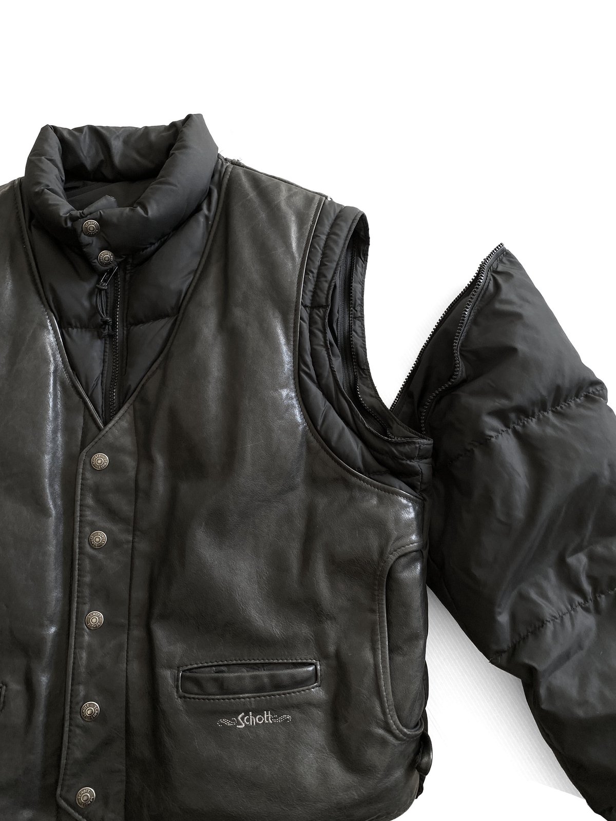Down Leather Vest Puffy Jacket by Schott N.Y.C Down Leather Vest Puffy Jacket by Schott N.Y.C