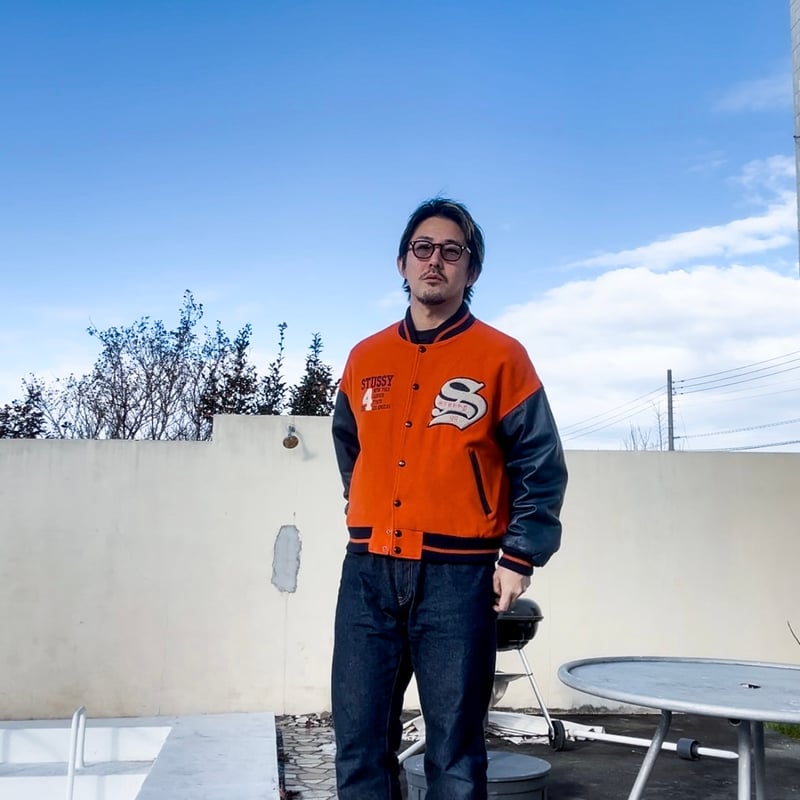 90's STUSSY BIG4 スタジャン ブラック/ホワイト　刺繍 STUSSY オールドステューシー 90's スタジャン BIG4 レザー 刺繍