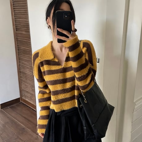 《予約販売》店舗人気アイテム💕V-neck Border Knit