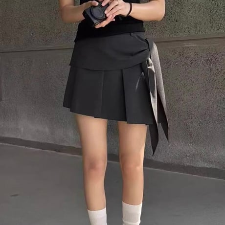 《一部即日発送》Unbalance pleats mini skirt