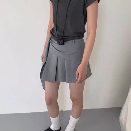 《一部即日発送》Unbalance pleats mini skirt