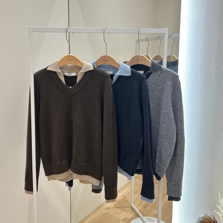 《即日発送📦》店舗人気アイテム💕 Two-Tone V-neck Wool Knit
