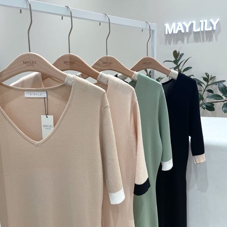 《即日発送》Vneck bi-color summer knit dress
