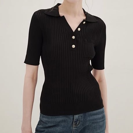 《即日発送📦》Pocket collar button Knit tops