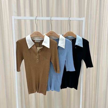 《予約販売》Contrast Collar Rib Knit Tops