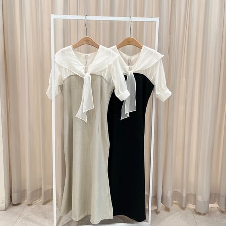 《予約販売》Ribbon Contrast Dress