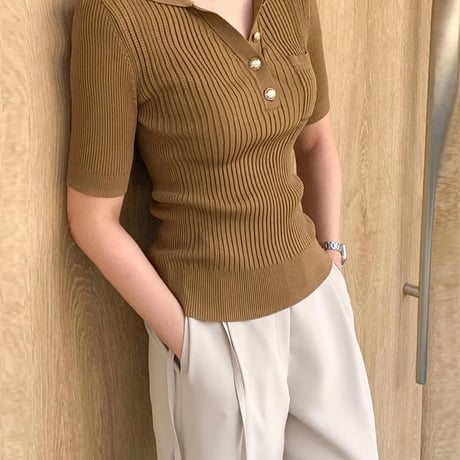 《即日発送📦》Pocket collar button Knit tops