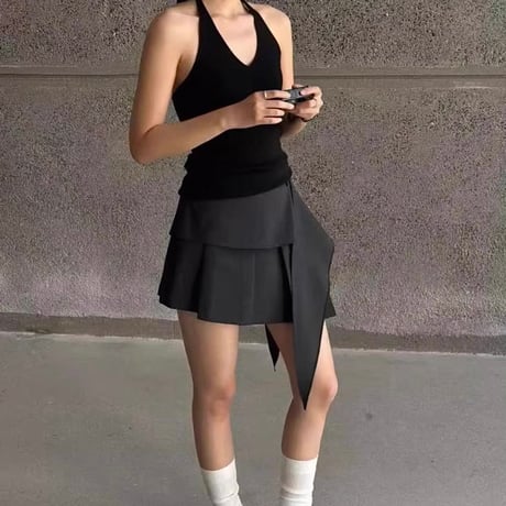 《一部即日発送》Unbalance pleats mini skirt