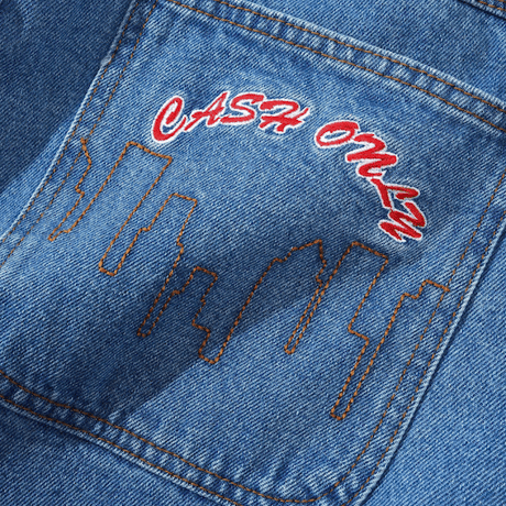 CASH ONLY LOGO BAGGY DENIM JEANS WASHED INDIGO