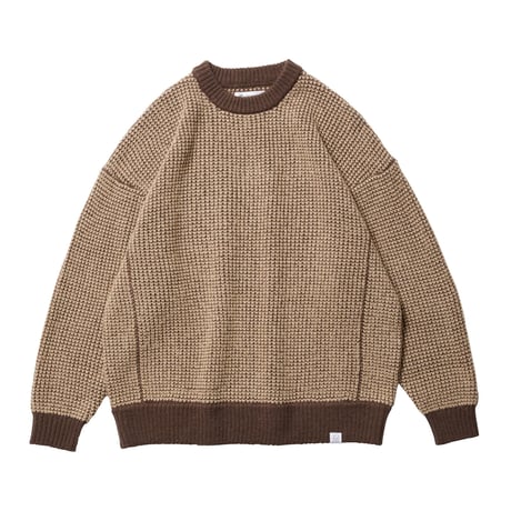 EVISEN WAFFLE MOHAIR CREWNECK BROWN X BEIGE