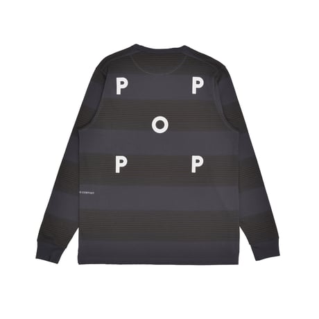 POP TRADING COMPANY POP STRIPED LOGO LONGSLEEVE T-SHIRT CHARCOAL/DELICIOSO