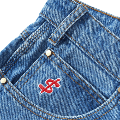 CASH ONLY LOGO BAGGY DENIM JEANS WASHED INDIGO