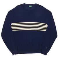 PASS~PORT ORGANIC COTTON STRIPE KNIT SWEATER - NAVY / CREAM