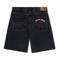 CASH ONLY LOGO BAGGY DENIM SHORTS WASHED BLACK