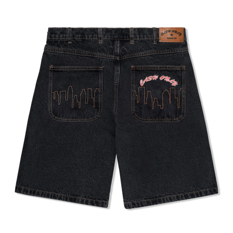 CASH ONLY LOGO BAGGY DENIM SHORTS WASHED BLACK