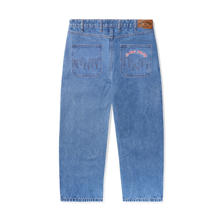 CASH ONLY LOGO BAGGY DENIM JEANS WASHED INDIGO