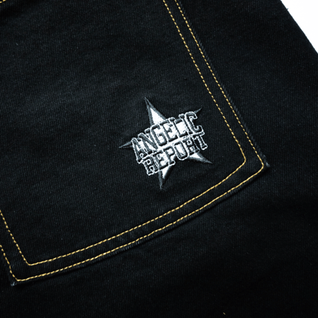 ANGELIC REPORT LOGO DENIM SHORTS BLACK