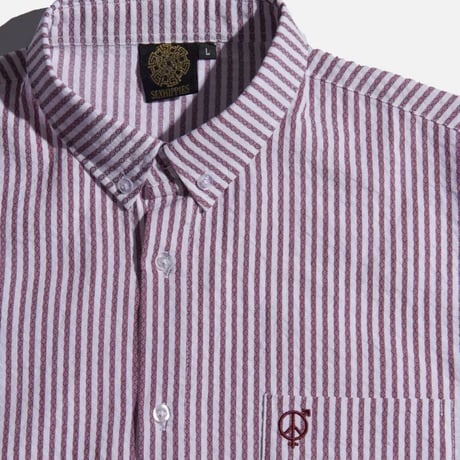 SEXHIPPIES SEERSUCKER SHORT SLEEVE SHIRT BURGUNDY/ WHITE