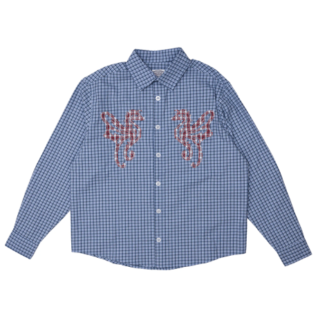 HODDLE PRIMARY LOGO SHIRT GINGHAM BLUE