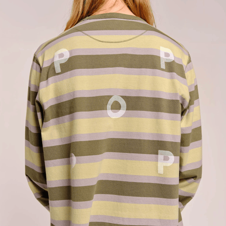 POP TRADING COMPANY STRIPED LOGO LONGSLEEVE T-SHIRT FOUR LEAF CLOVER