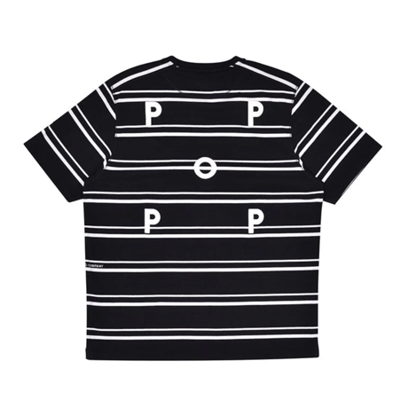 POP TRADING COMPANY STRIPED LOGO T-SHIRT BLACK